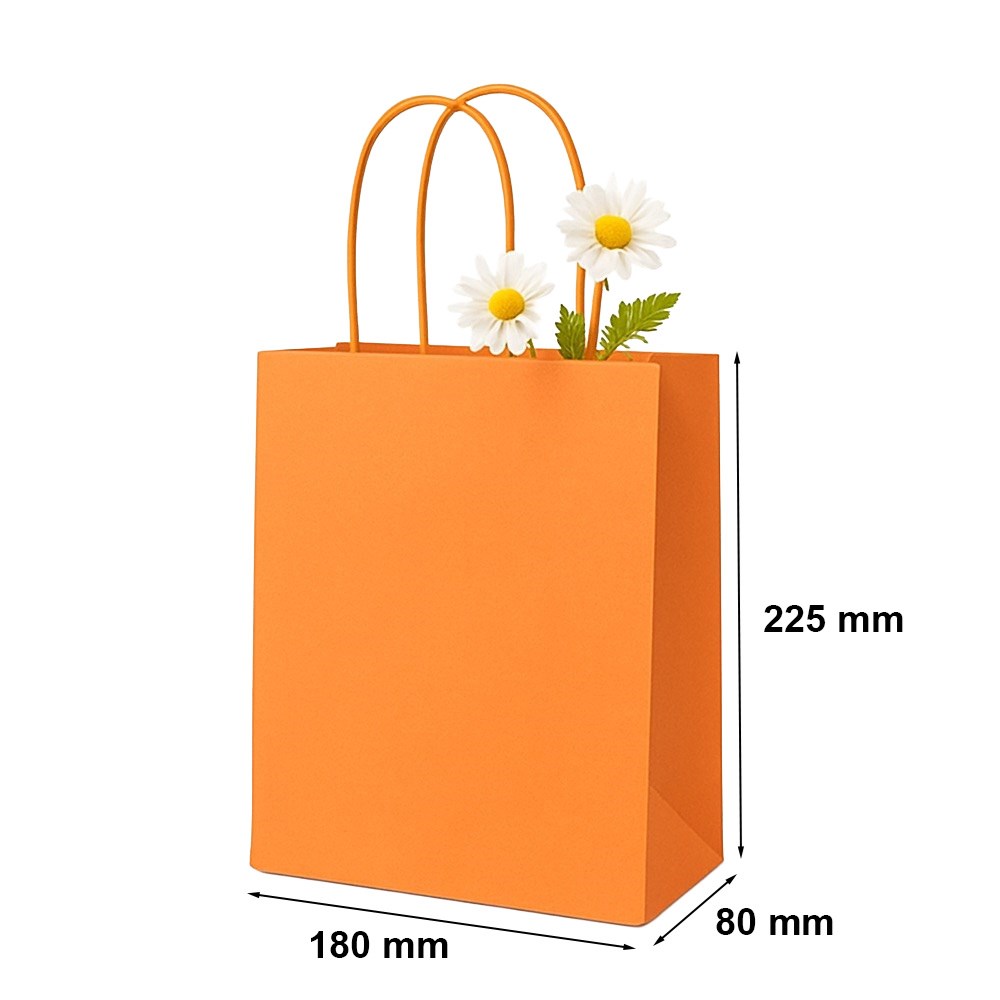 Torba papierowa 180x80x225 mm pomarańczowa kolorowa na małe upominki