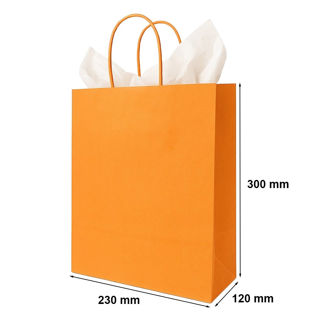 Torba papierowa 230x120x300 mm pomarańczowa modna na prezenty i zakupy