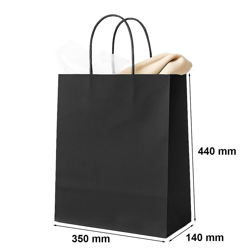 Czarna torba papierowa 350x140x440 mm 100 g/m2 z uchwytem skręcanym