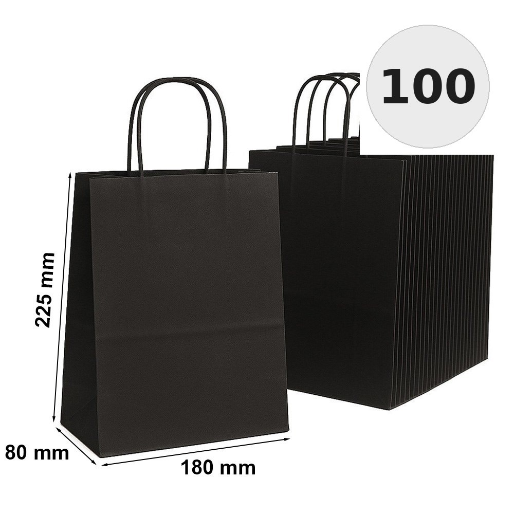 Torba Papierowa Na Prezent 180x80x225 Czarna Elegancka 100 Sztuk