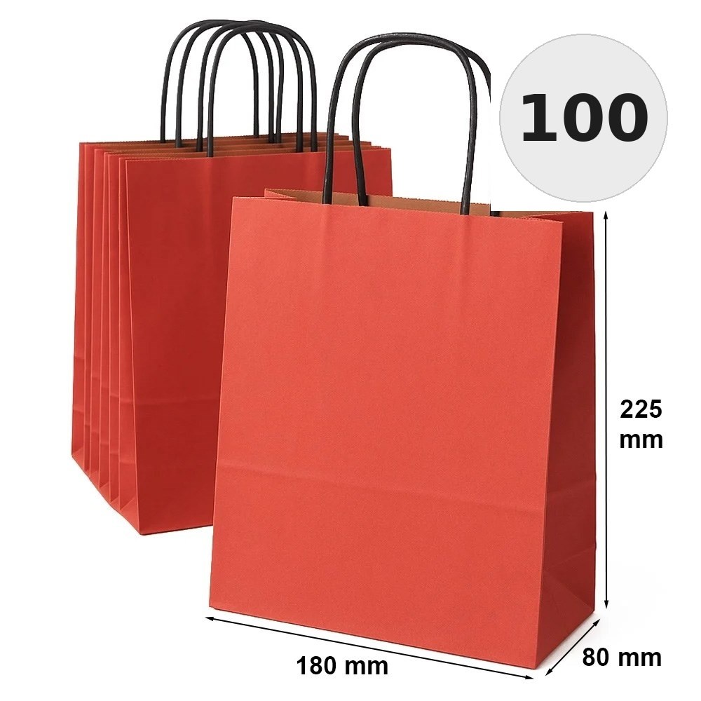 Torba Papierowa 180x80x225 Czerwona Prążkowana Na Prezent 100 Sztuk