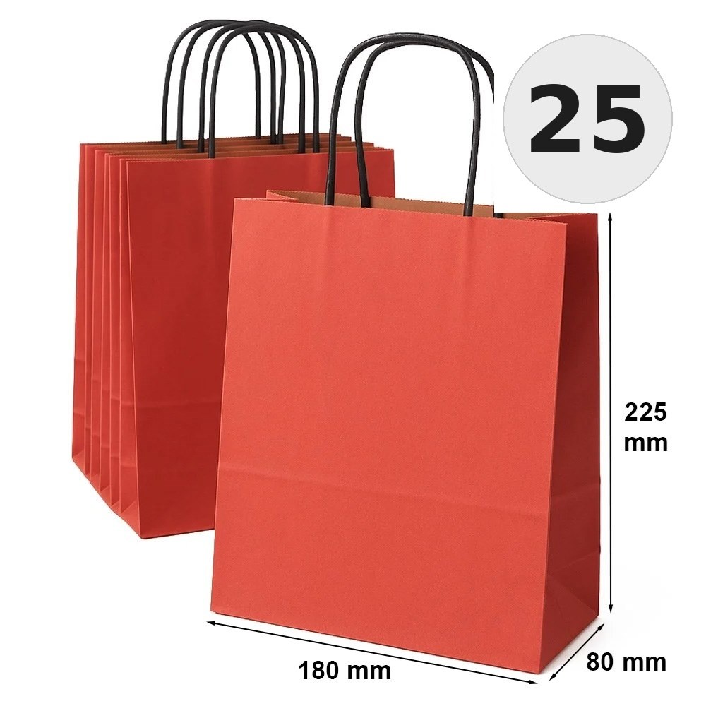 Torba Papierowa 180x80x225 Czerwona Prążkowana Na Prezent 25 Sztuk