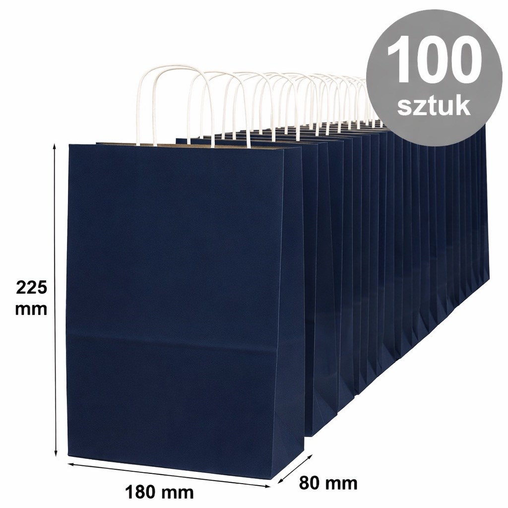 Torba Papierowa 180x80x225 Granatowa Ozdobna Prezentowa 100 Sztuk