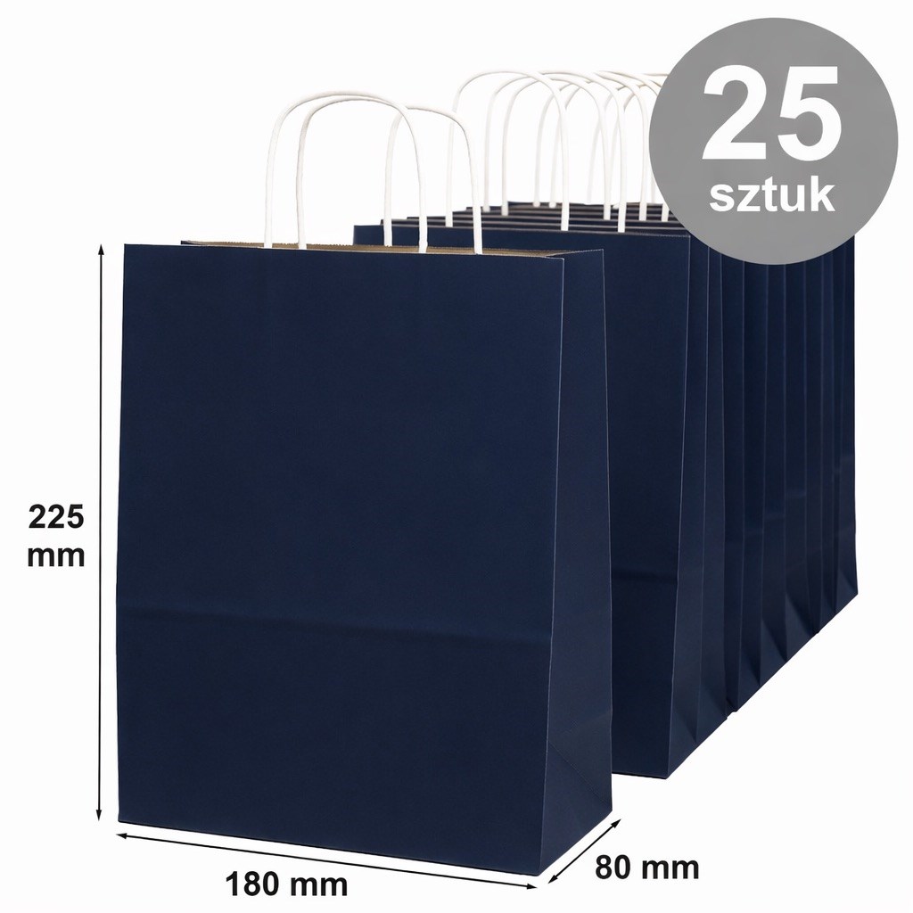 Torba Papierowa 180x80x225 Granatowa Ozdobna Prezentowa 25 Sztuk