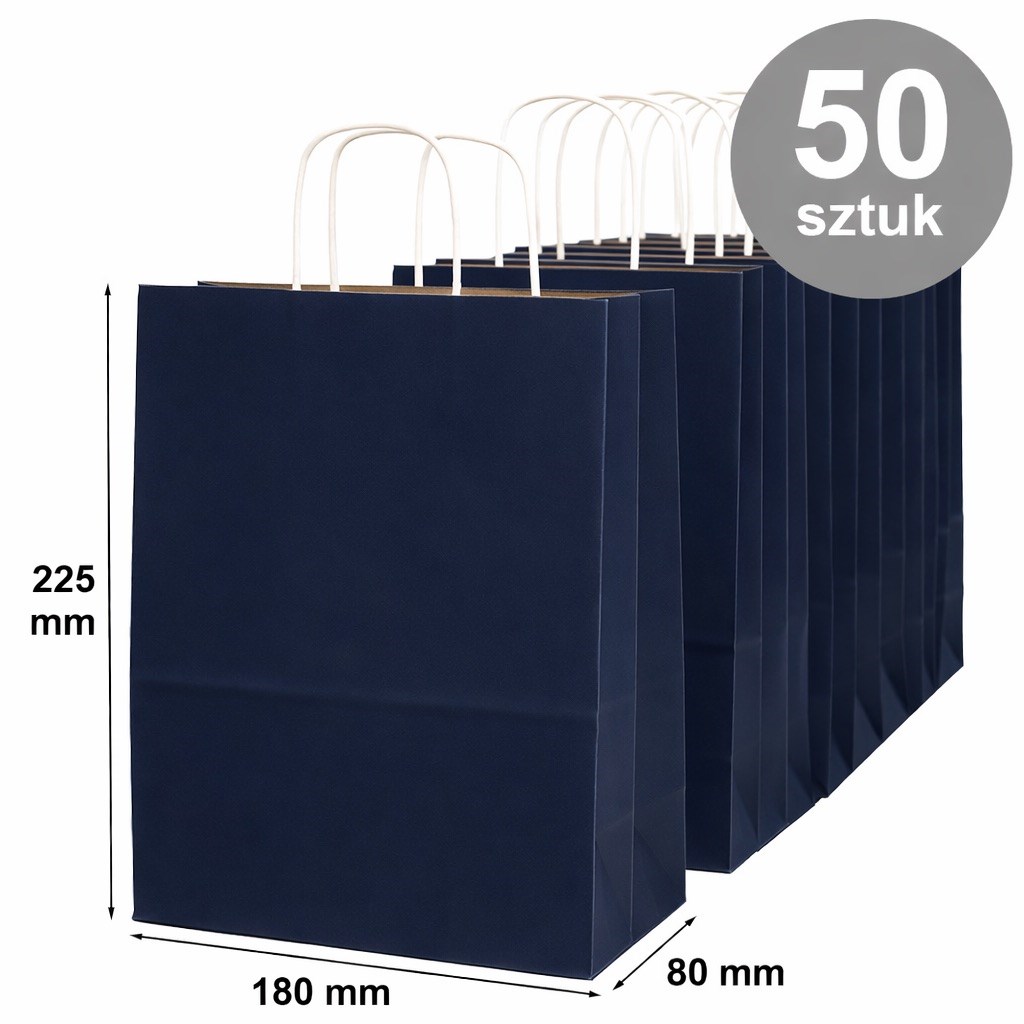 Torba Papierowa 180x80x225 Granatowa Ozdobna Prezentowa 50 Sztuk