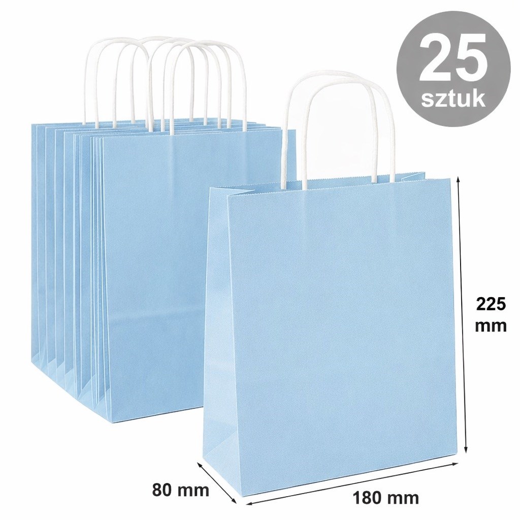 Torba Papierowa Na Prezent 180x80x225 Pastelowy Niebieski - 25 Sztuk