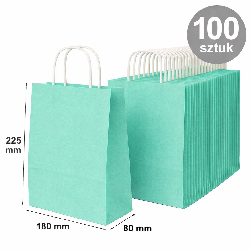 Torebka papierowa ozdobna 180x80x225 mm pastelowa zielona 100 szt.
