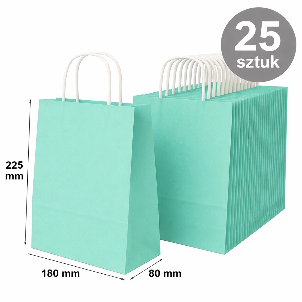 Torebka papierowa ozdobna 180x80x225 mm pastelowa zielona 25 szt.