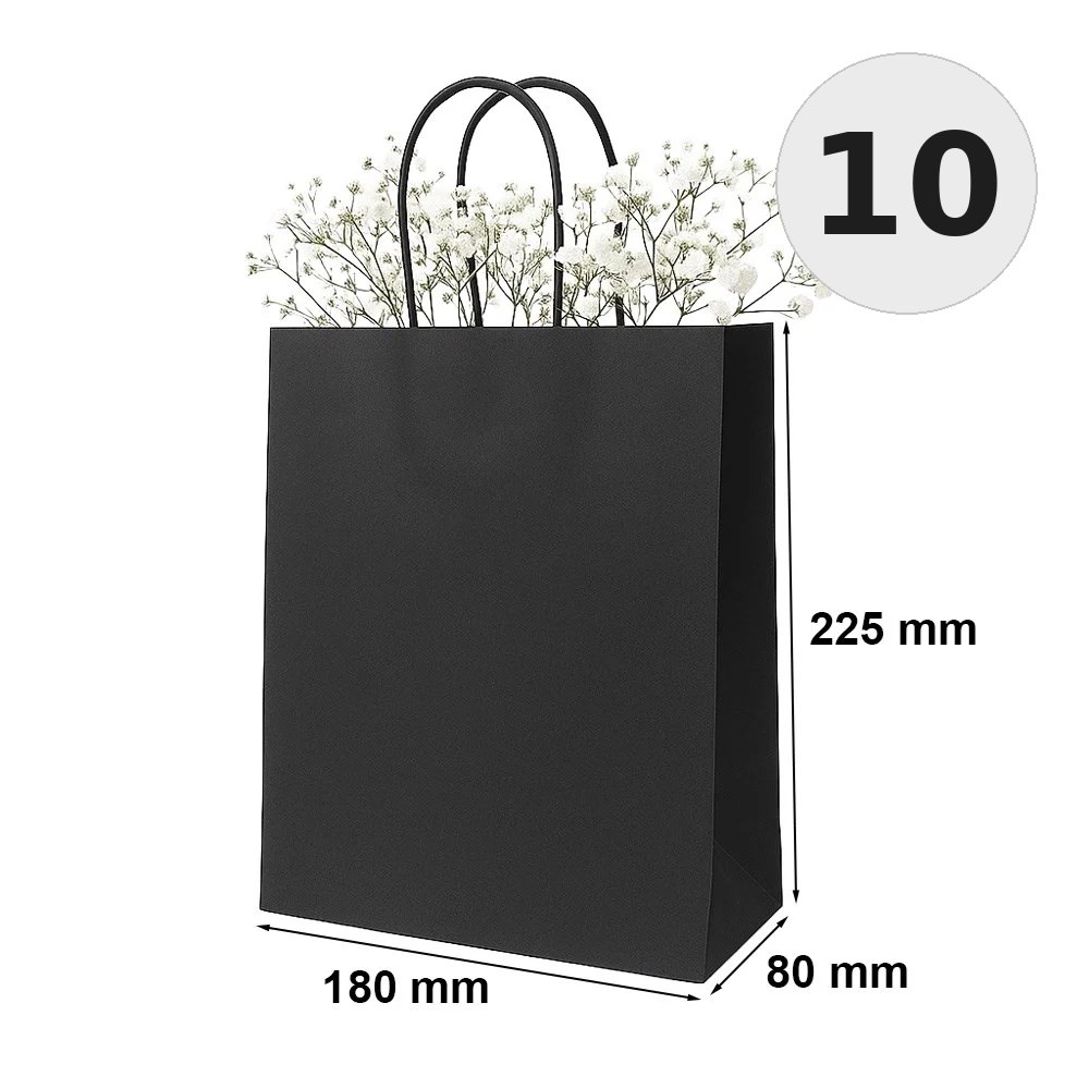 Torba Papierowa 180x80x225mm Czarna Elegancka Na Upominki 10 Sztuk
