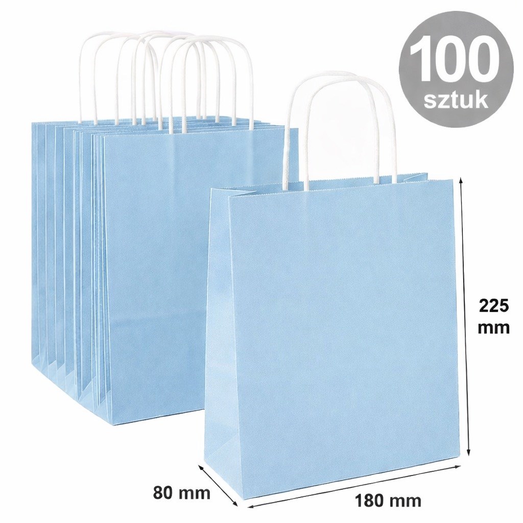 Torba Papierowa Na Prezent 180x80x225 Pastelowy Niebieski - 100 Sztuk