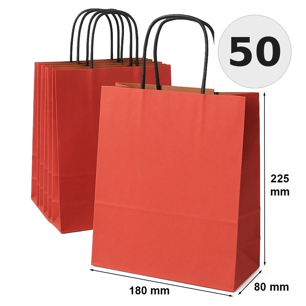 Torba Papierowa 180x80x225 Czerwona Prążkowana Na Prezent 50 Sztuk