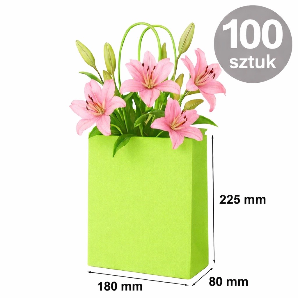 Torba Papierowa 180x80x225 Zielona Torba Ozdobna Prezentowa 100 Sztuk