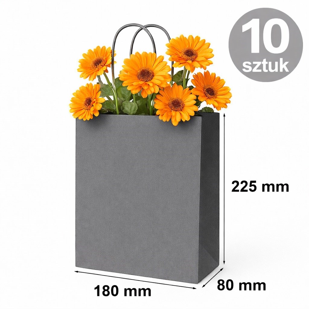 Torba Papierowa 180x80x225mm Szara Mała Torba Prezentowa 10 Sztuk