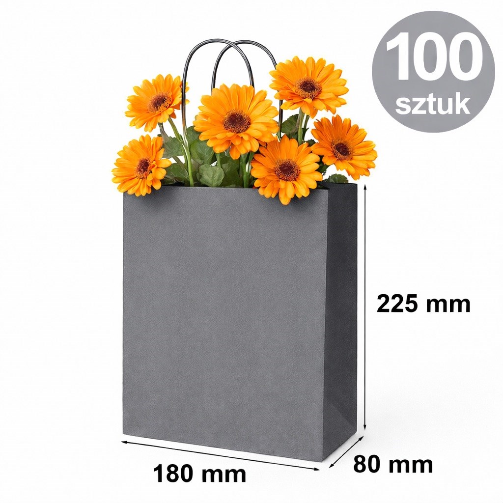Torba Papierowa 180x80x225mm Szara Mała Torba Prezentowa 100 Sztuk