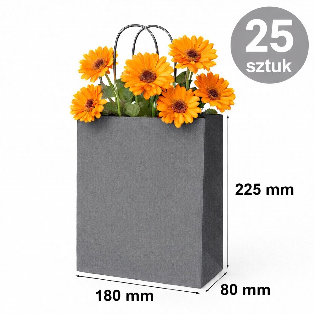 Torba Papierowa 180x80x225mm Szara Mała Torba Prezentowa 25 Sztuk