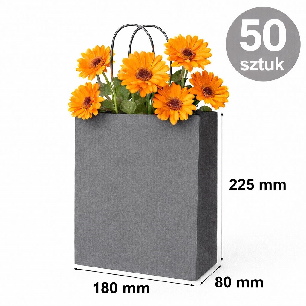 Torba Papierowa 180x80x225mm Szara Torba Ozdobna Prezentowa 50 Sztuk