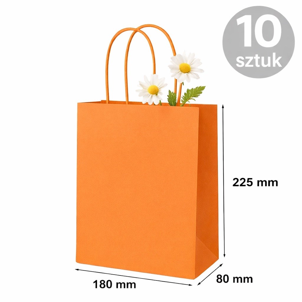 Torba Papierowa 180x80x225mm Pomarańczowa Ozdobna Na Prezent 10 Sztuk