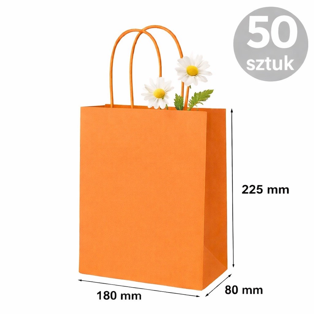 Torba Papierowa 180x80x225mm Pomarańczowa Ozdobna Na Prezent 50 Sztuk