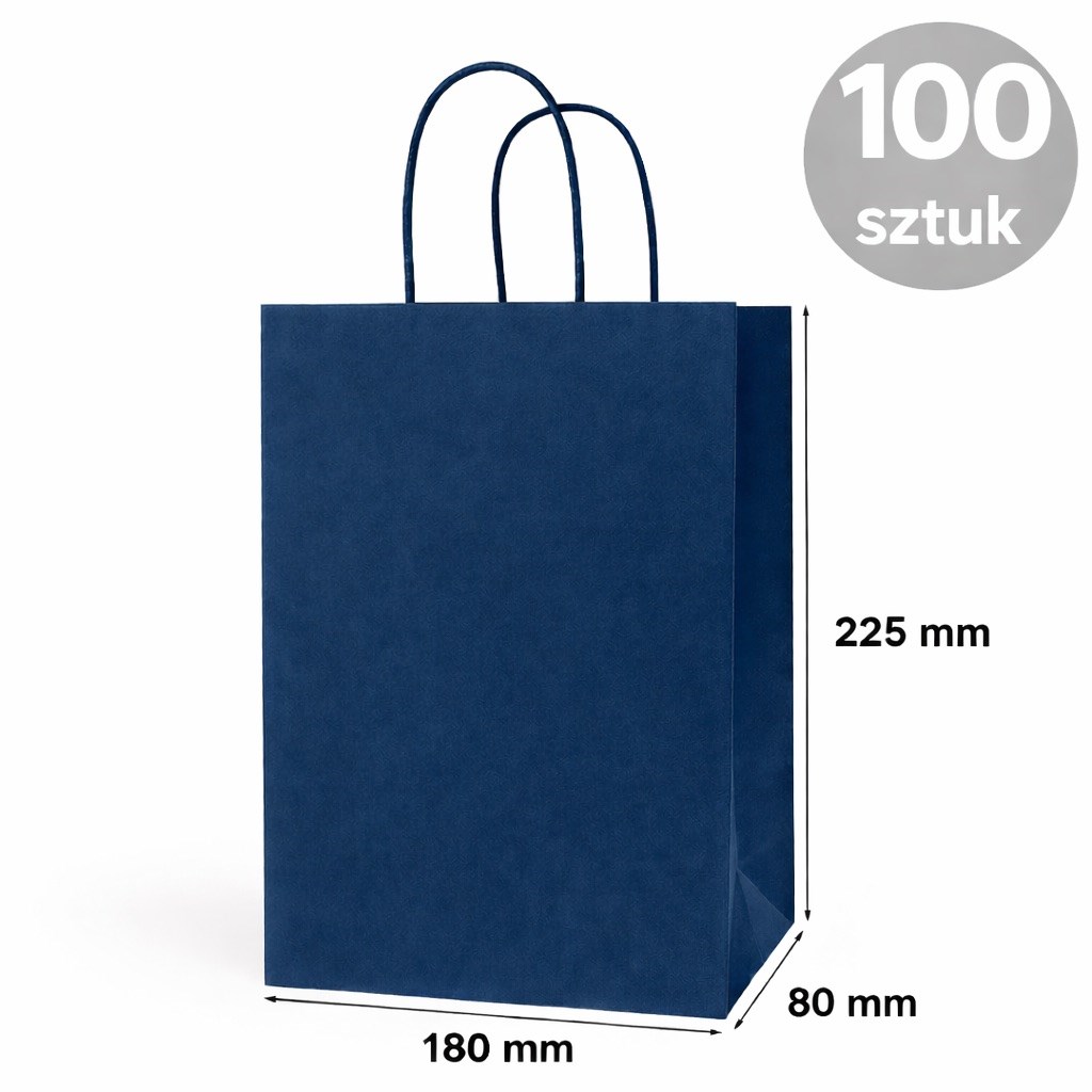 Torba Papierowa 180x80x225mm Granatowa Elegancka Na Prezent 100 Sztuk