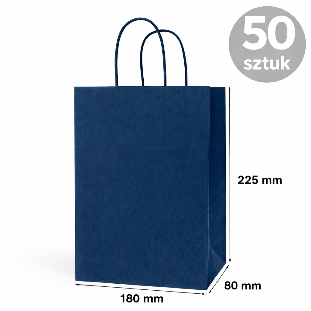 Torba Papierowa 180x80x225mm Granatowa Elegancka Na Prezent 50 Sztuk
