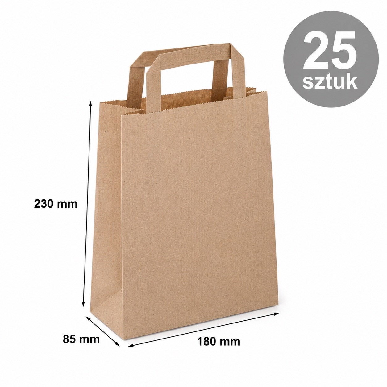 Torba Papierowa 180x85x230mm Brązowa Z Płaskim Uchwytem 25 Sztuk