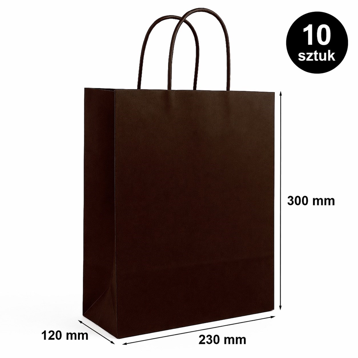 Torba Papierowa Ozdobna 230x120x300mm Czekoladowa Na Prezent 10 Sztuk