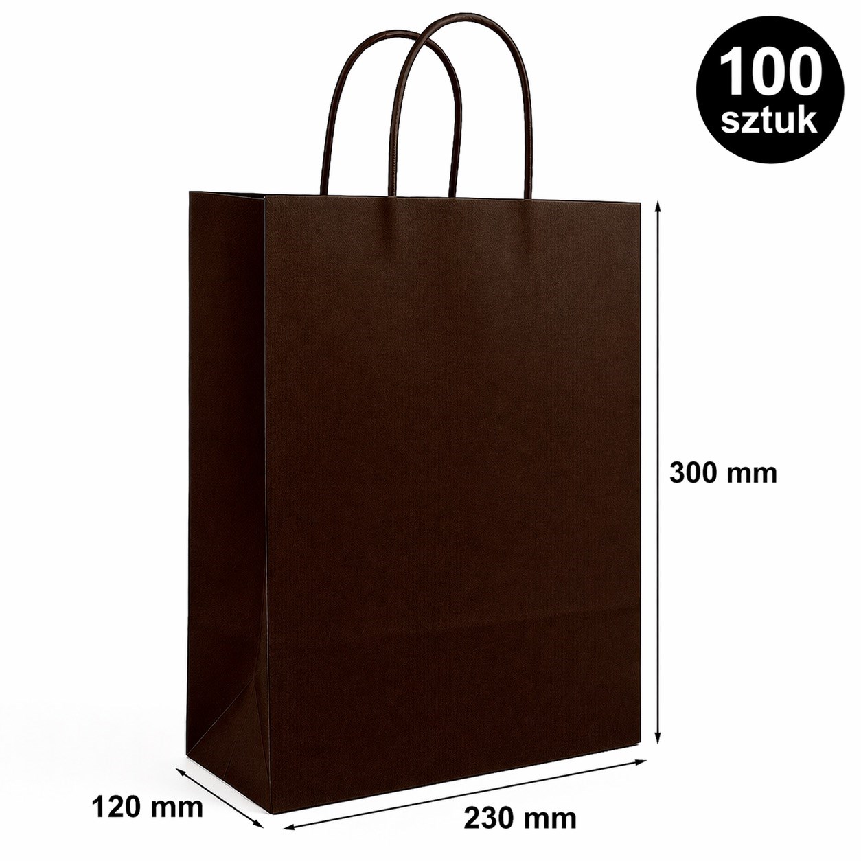 Torba Papierowa Ozdobna 230x120x300mm Czekoladowa Na Prezent 100 Sztuk