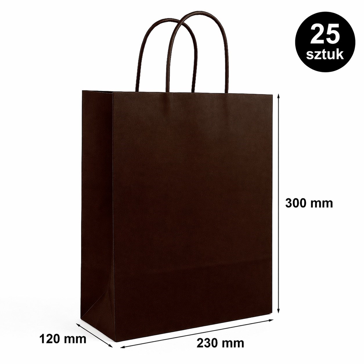 Torba Papierowa Ozdobna 230x120x300mm Czekoladowa Na Prezent 25 Sztuk