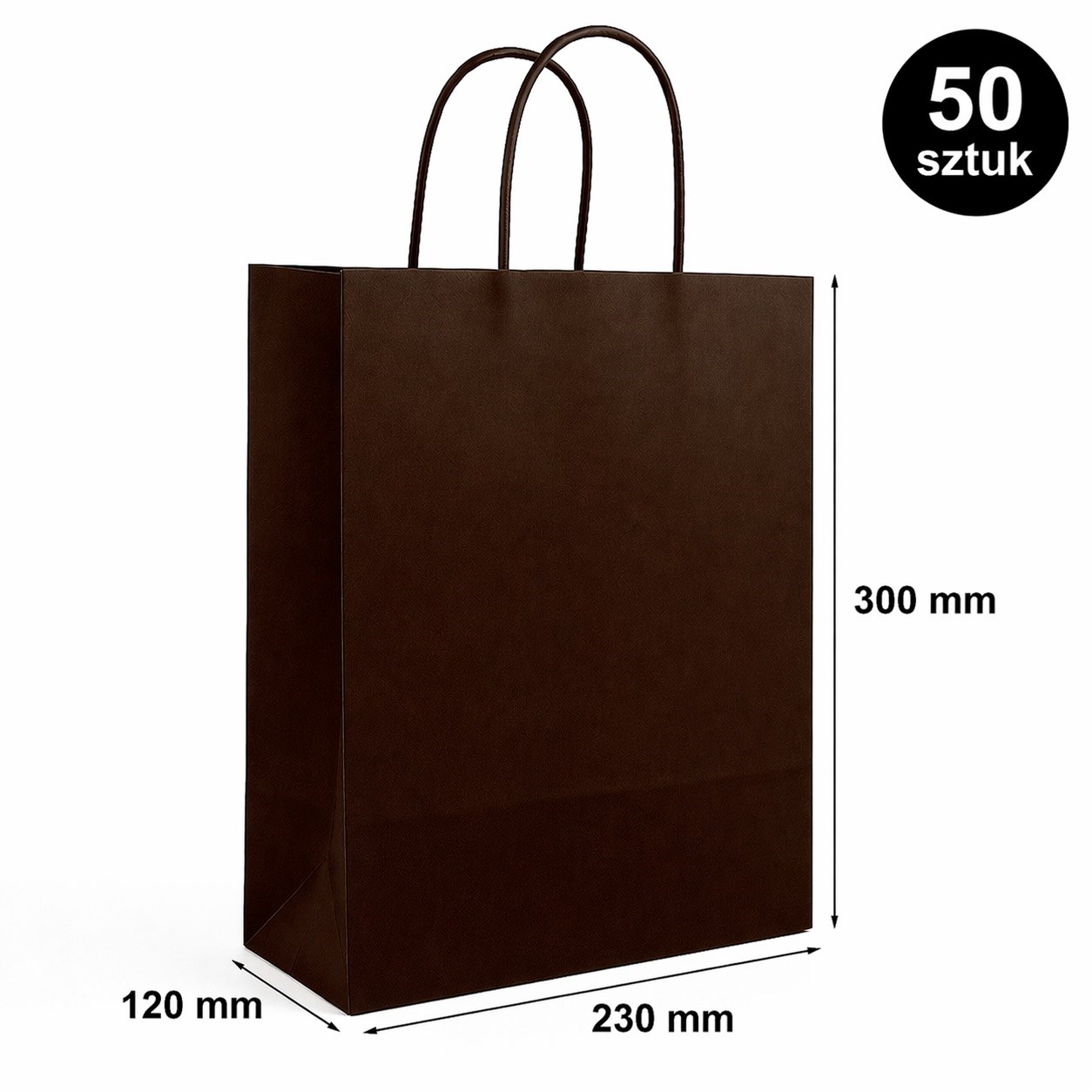 Torba Papierowa Ozdobna 230x120x300mm Czekoladowa Na Prezent 50 Sztuk