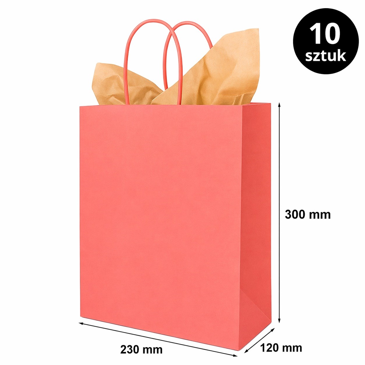 Torba Papierowa 230x120x300 mm Jasna Czerwona Na Prezenty 10 Sztuk