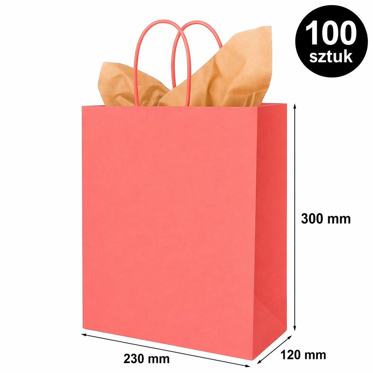 Torba Papierowa 230x120x300 mm Jasna Czerwona Na Prezenty 100 Sztuk
