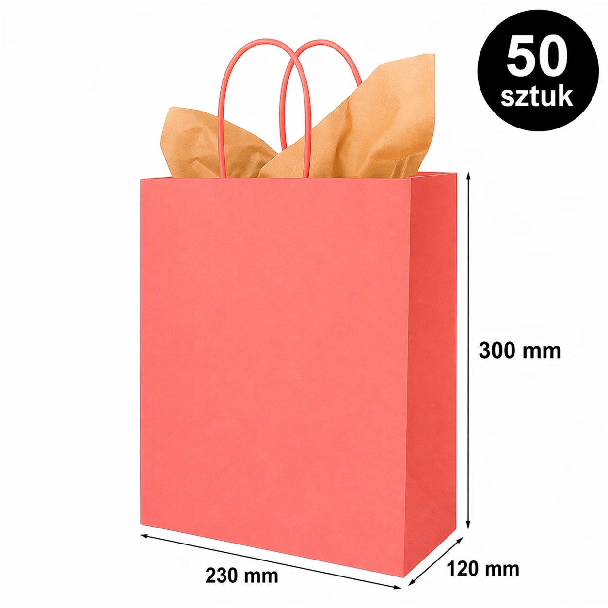 Torba Papierowa 230x120x300 mm Jasna Czerwona Na Prezenty 50 Sztuk