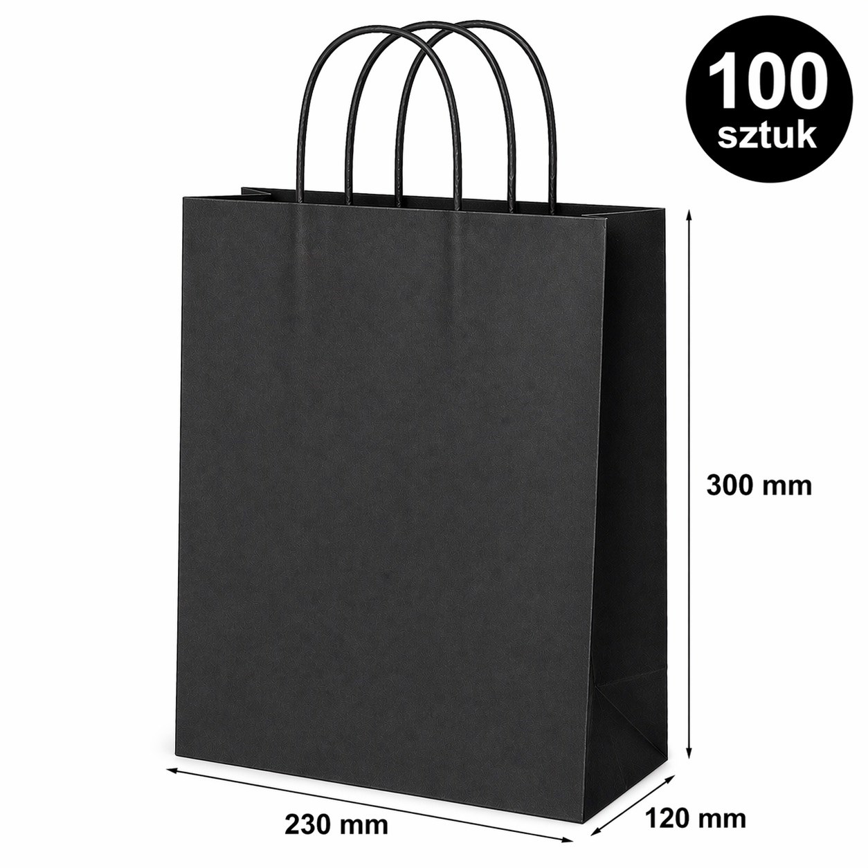 Torba Papierowa Ozdobna 230x120x300mm CiemnoSzara Na Prezent 100 Sztuk