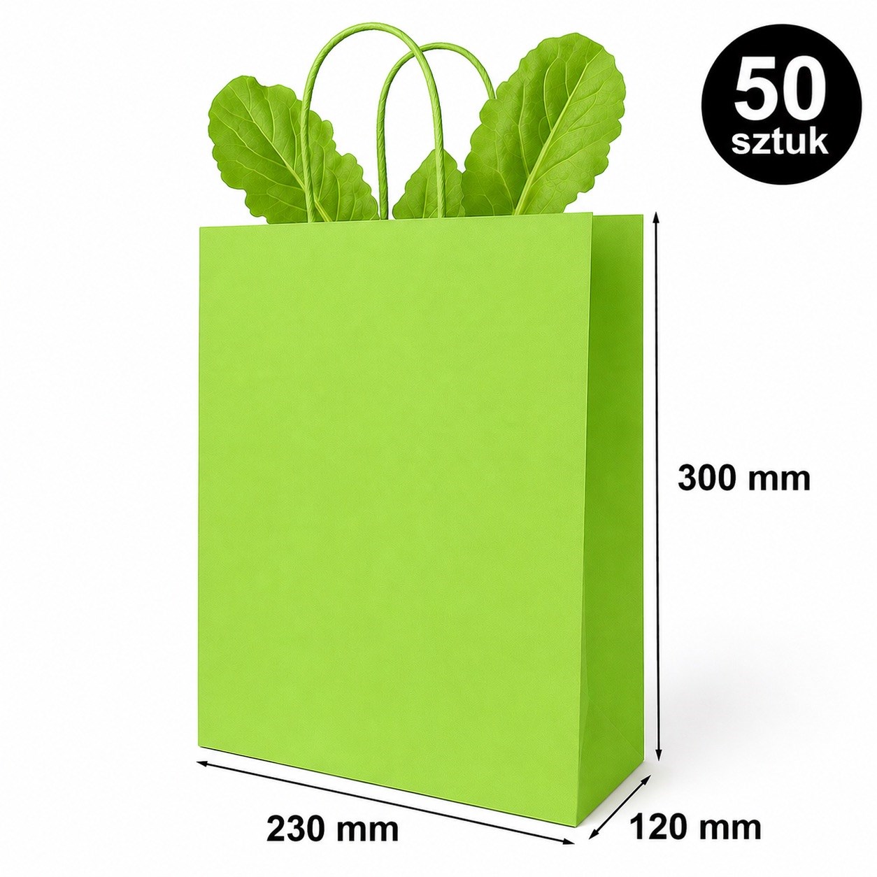 Torba Papierowa 230x120x300 mm Zielona Prezentowa na Upominki 50 Sztuk