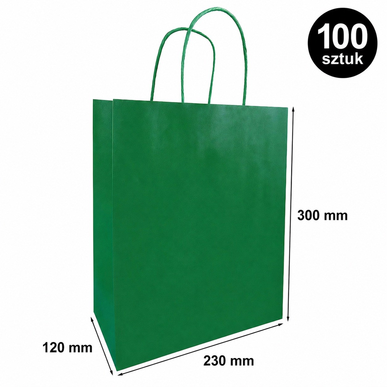 Torba papierowa ozdobna prezentowa 230x120x300 ciemnozielona 100 szt.