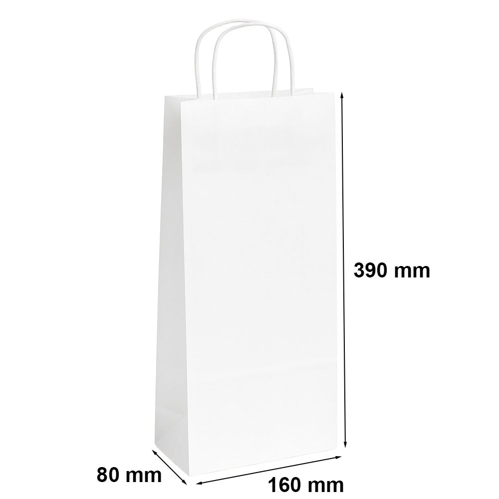 Torby papierowe na butelki białe w prążek 160x80x390 z uchwytem