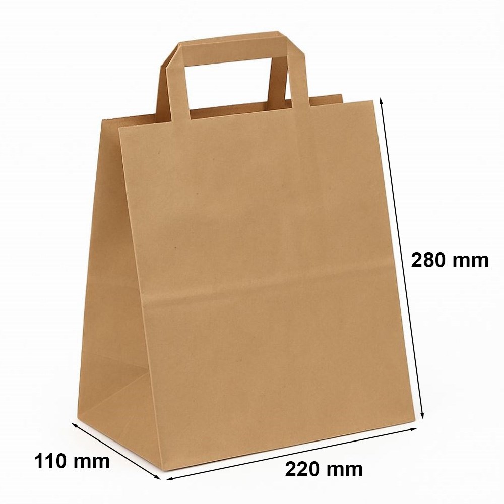 Torby papierowe ekologiczne brązowe z uchwytem płaskim 220x110x280 mm