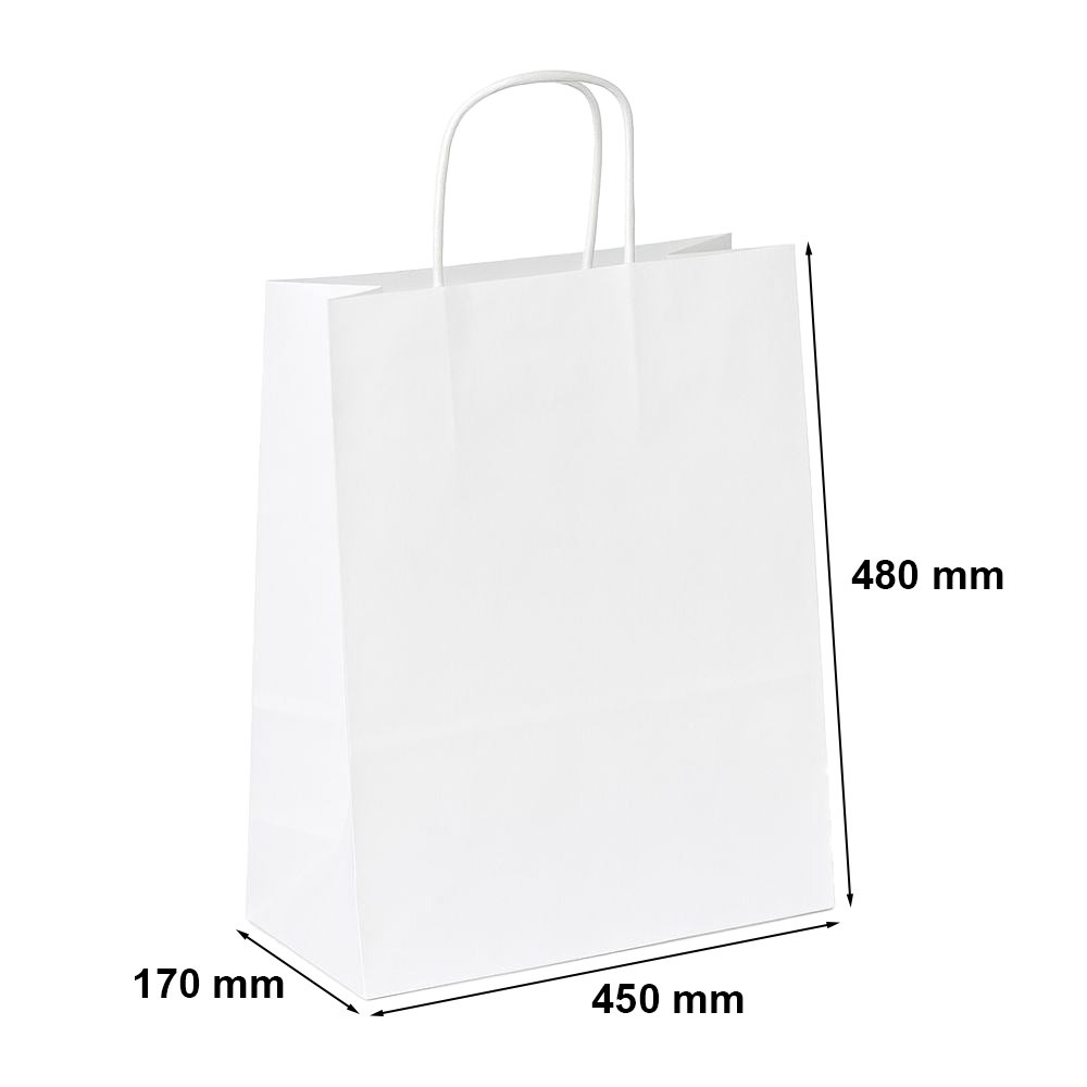 Duża torba papierowa biała z uchwytem skręcanym 450x170x480 mm