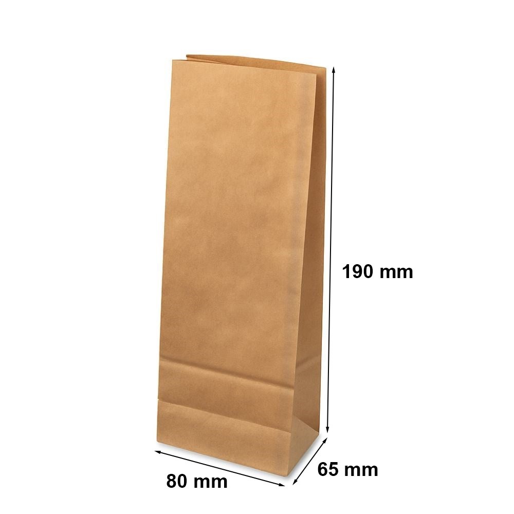 Torby papierowe ekologiczne klockowe brązowe 80x65x190 mm bez uchwytu