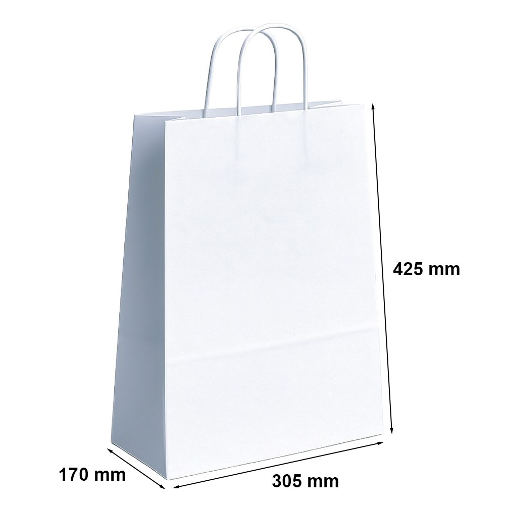 Torby papierowe białe z uchwytem dno klockowe 305x170x425 mm 100 g/m2