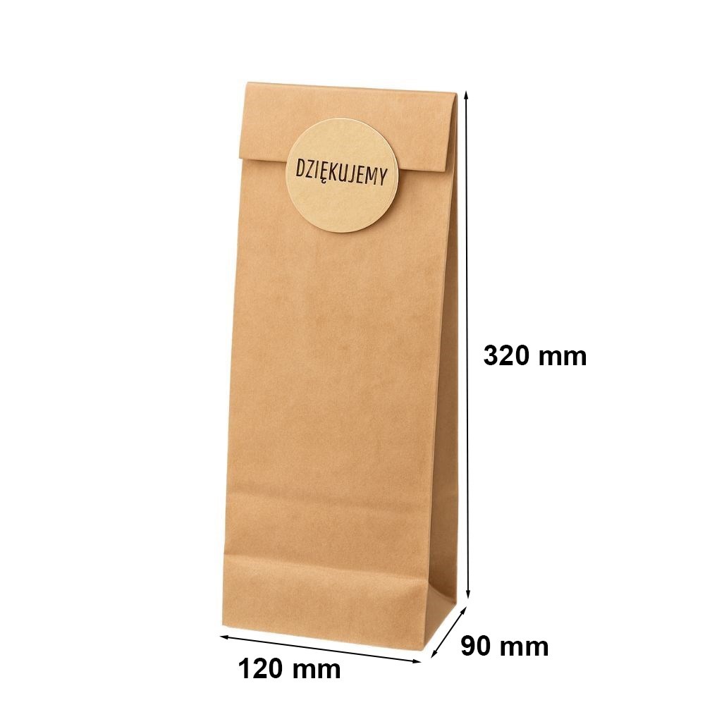 Torebki papierowe klockowe brązowe 120x90x320 mm bez uchwytu
