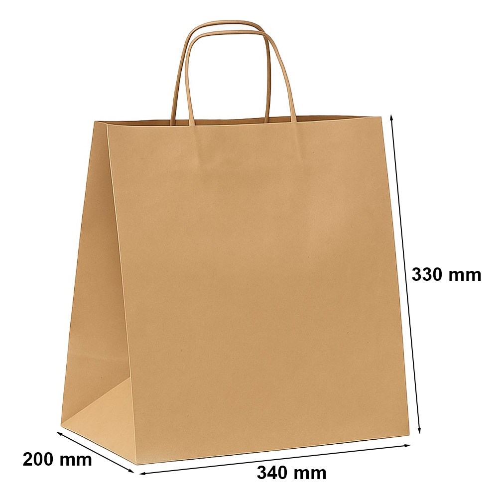 Torba cateringowa papierowa z uchwytem 340x200x330 brązowa gładka