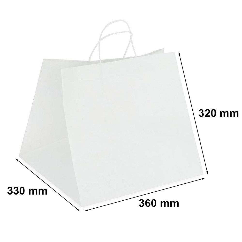 Torba papierowa na pizzę biała Pizza Bag z uchwytem 360x330x320 mm
