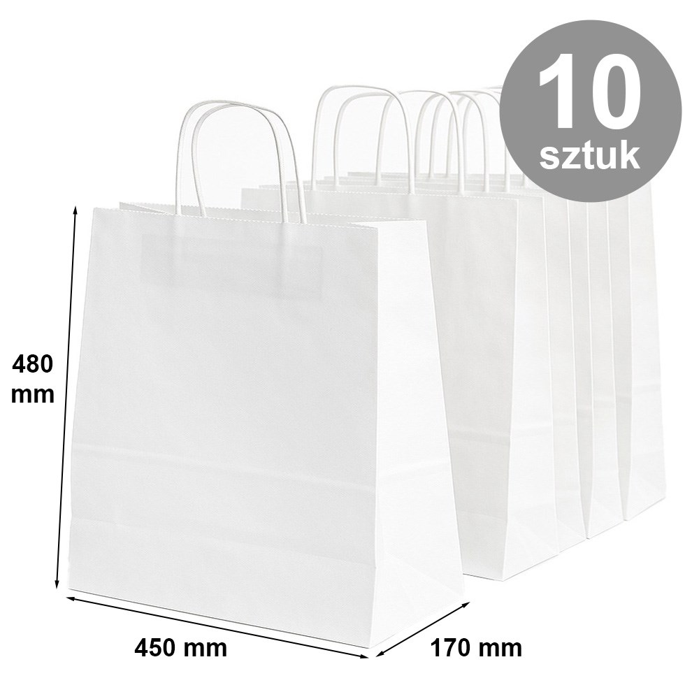 Torba papierowa biała ECOBAG 450x170x480 mm, pakiet 10 szt.