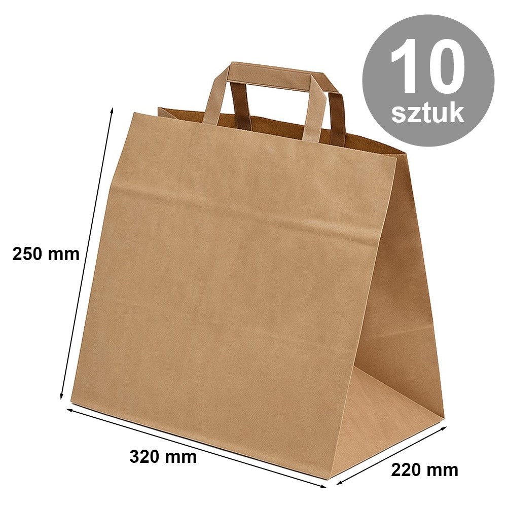 Torba papierowa brązowa 330x220x250 mm, 10 szt. z dnem klockowym