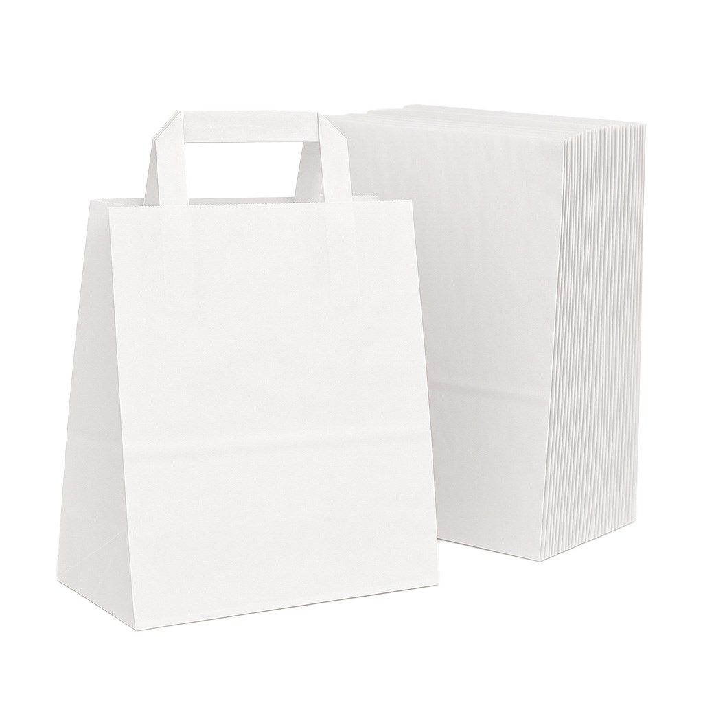 Torby papierowe białe kraft z dnem klockowym 180x85x230 mm, 10 szt.