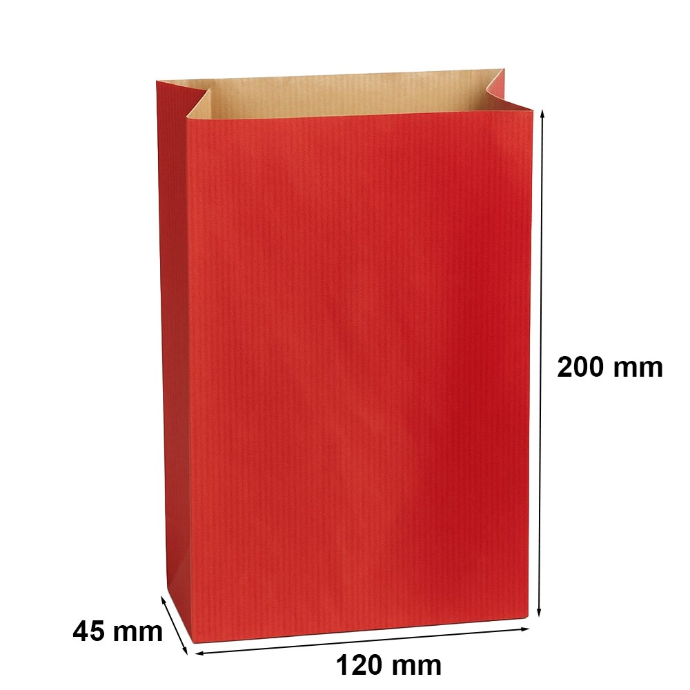Torebka papierowa fałdowa czerwona 120x200+45mm, 60 g/m2 bez uchwytu