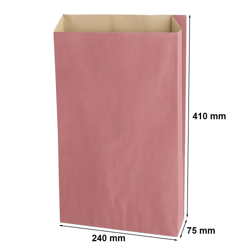 Torebka papierowa fałdowa KRAFT różowa 240x410+75 mm, 60 g/m2