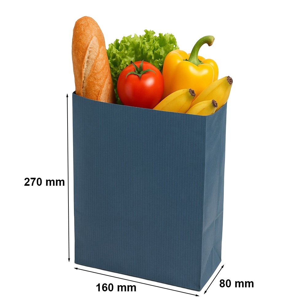 Torebka fałdowa papierowa Kraft niebieska 160x270+80 mm, 60 g/m2