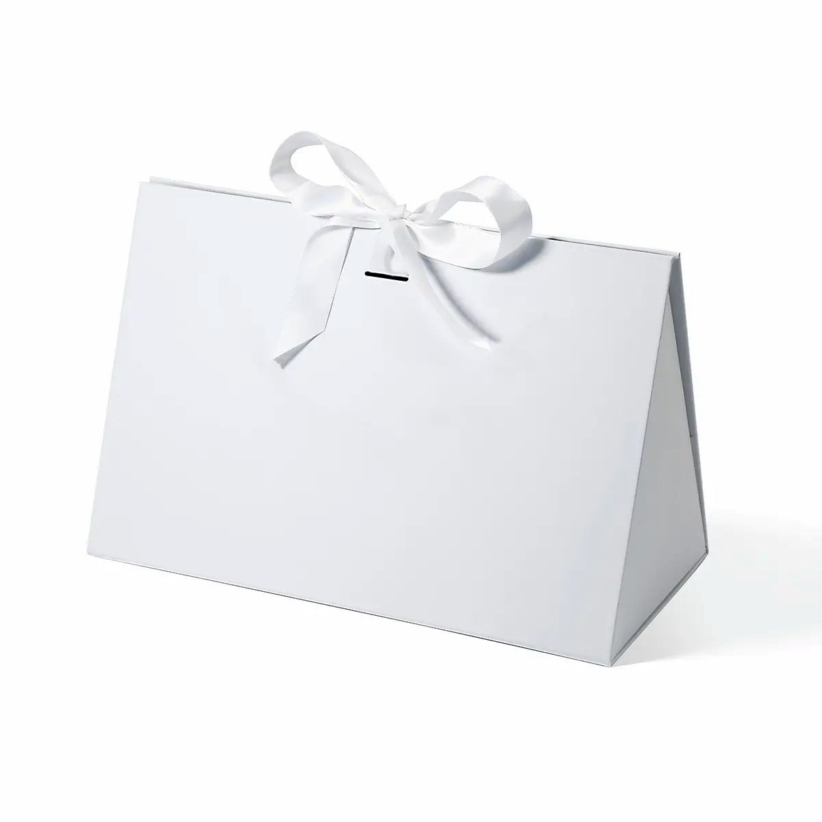 Biała elegancka torba prezentowa z wstążką 305x152x190 mm ozdobna
